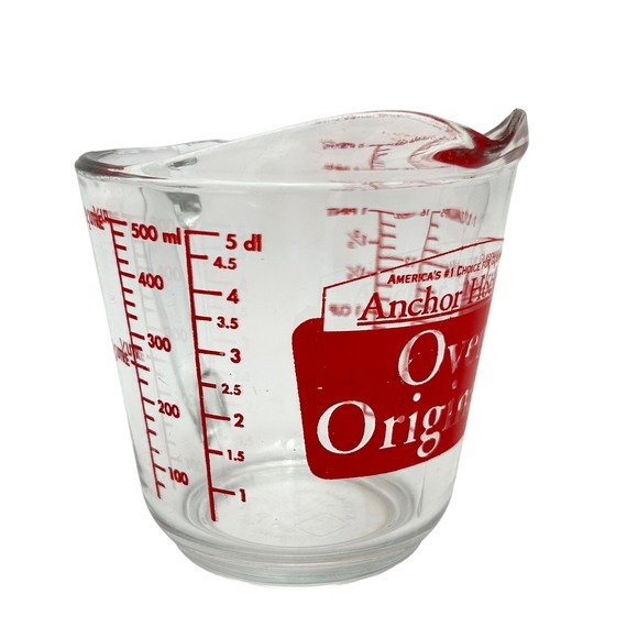 Vintage Anchor Hocking Originals Glass Measuring 2 Cup 16 oz Red Lettering Clear - Picture 4 of 8
